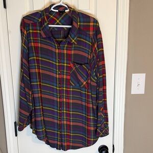 Torrid Multicolor Plaid Flannel Button Down Shirt